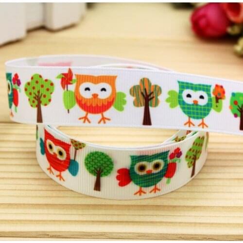 7/8'' Free shipping owl printed grosgrain ribbon hairbow headwear party decoration diy wholesale OEM 22mm P5413