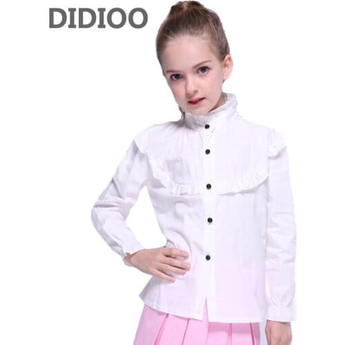 Toddlers Girls Blouses Long Sleeves White Shirts For Girls Stand Collar Princess Party Blouses Solid Tops Infant Teenage Clothes