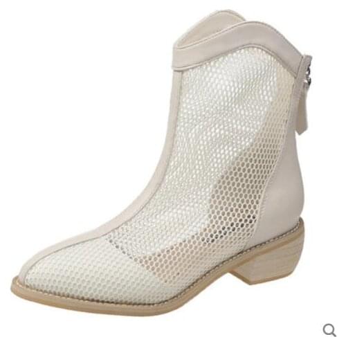 Mesh Hollow Mesh thin breathable sandals Boots Women New Summer Thin Section Breathable Thick Heel Boots Female High Top Sandals