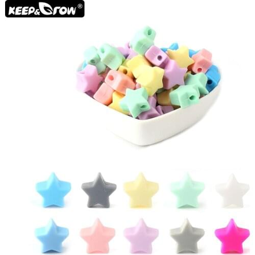 Keep&Grow 500pcs 14mm Silicone Beads Star Shape Food Grade Baby Teething Beads BPA Free Silicone Teethers DIY Teething Necklace