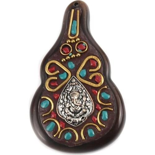 DoreenBeads Fashion Ethnic Series Pendant Resin Religious Pendants Calabash Multicolor Jewelry DIY Charms 5.1cm x 3.2cm, 1 Piece