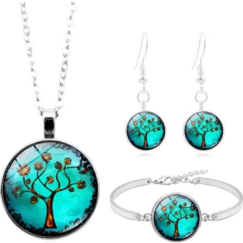 Tree of Life Jewelry Sets Fashion Art Photo Cabochon Glass Necklace Bracelet Earring Jewelry Sets for Women Gifts