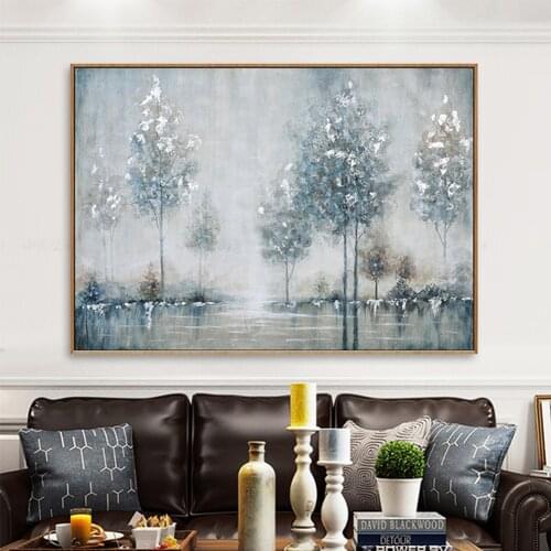 Hand-painted Abstract Gray Tone Oil Painting Landscape Woods Painting For Living Room Salon Decorative Painting Restaurant Hotle
