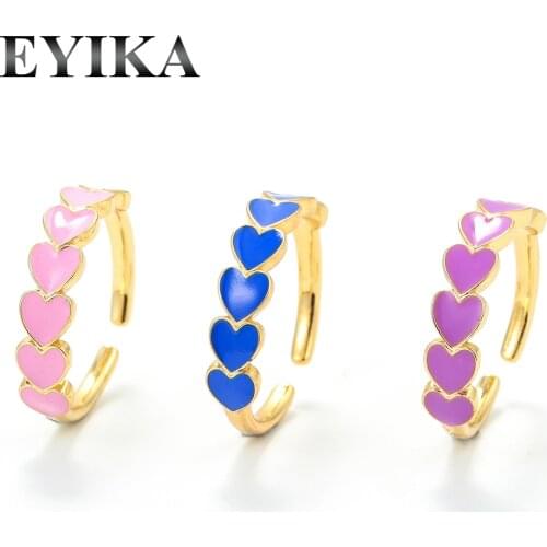 EYIKA Korean Colorful Enamel Heart Surround Lovely Stacking Rings for Women Minimalist Gold Open Rings Best Friend Jewelry Gift