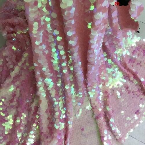 GLace 1Y/Lot 18MM fish scales sequin fabric african embroidery mesh lace fabric for dress clothing accessories TX859