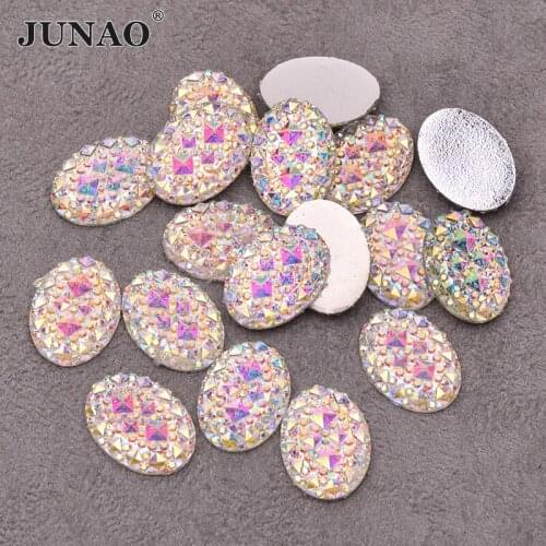 JUNAO 13*18mm 20*30mm Crystal AB Oval Rhinestone Flatback Cabochon Stone Resin Gems Non Sewing Scrapbook Strass DIY Crafts