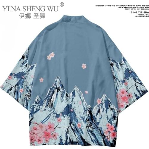 Fashion Printed Mens Kimono Yukata Haori Kimono Japanese Style Cardigan Cool Streetwear Summer Thin Coat Pants Asian Clothing