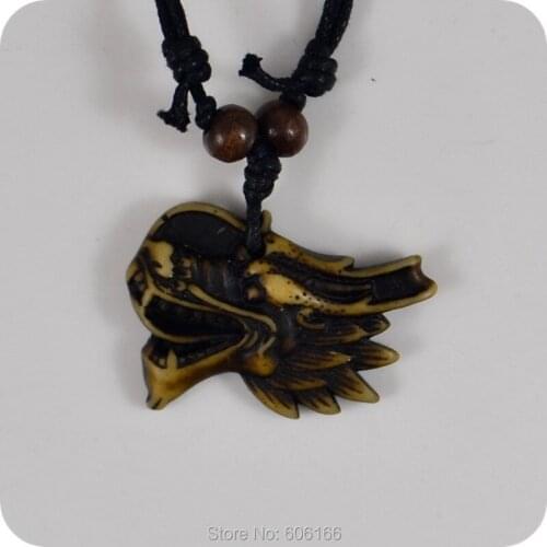 Chinese Dragon Loongs offspring Resin Carving Pendant Necklace Amulet Lucky Gift Tribal Fashion Jewelry