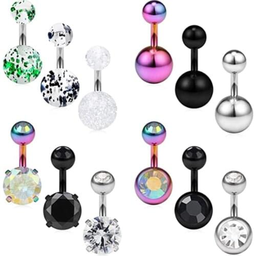 316L Surgical Steel Double Crystal 14G 6mm 1/4 Inches Short Belly Earring Navel Button Ring