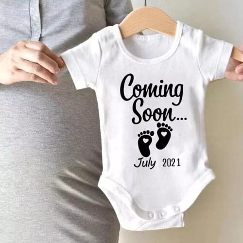 Pregnancy Reveal Baby Coming Soon Feb-Dec 2021 Newborn Baby Bodysuits Summer Baby Cotton Rompers Body Baby Boys Girls Onesies