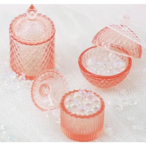Dollhouse Pink Candy Jars Bowl with Lid Mini Accessories Miniature 1:6 Scale Ornaments