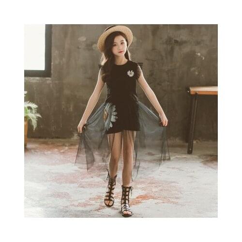 Summer girl baby fashion two-piece suit version of daisy printing sleeveless top mesh dress pants two-piece holiday girl suit