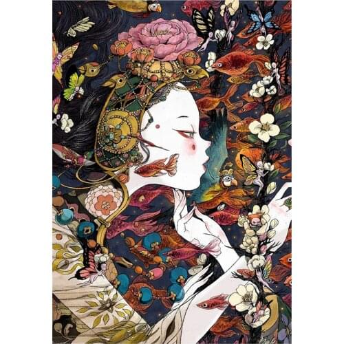 5D Diamond Painting Kit Cross Stitch Japanese Cartoon Girl Full Round Drill Mosaic Rhinestone Home Decoration Embroidery