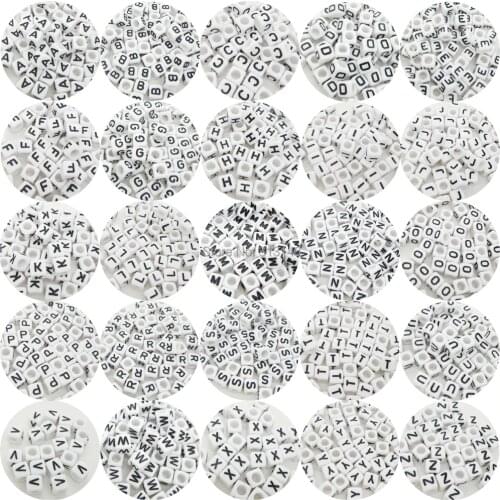 Wholesale 50pcs White Cube Acrylic Alphabet Pick Separate Letter Beads Big Hole For Beading DIY Jewelry Making Accessories 6X6mm