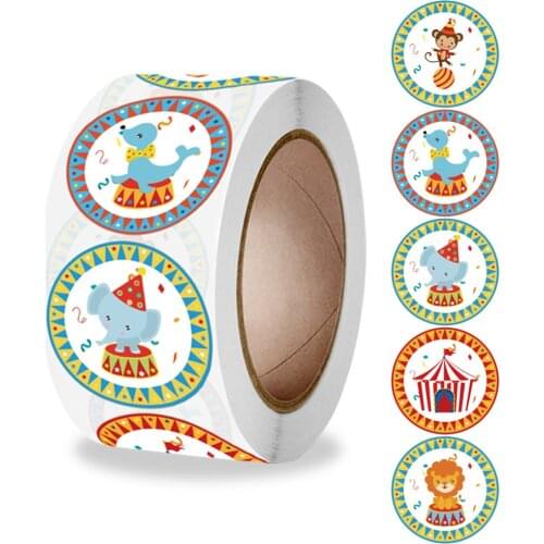 New 500pcs Reward Motivational Stickers Cartoon Animal Kids Toy Circus Elephant Lion Monkey Dolphin Stickers For Children Gifts