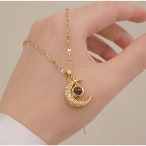 Necklace for Women Cute Moon Projection Zircon 100 Languages I Love You Projection Pendant Jewelry Femme 2021 Best Friends Gifts
