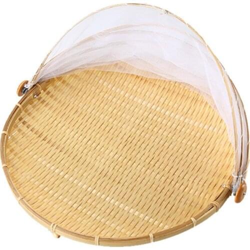 Hand-Woven Food Serving Tent Basket Tray Fruit Vegetable Bread Storage Basket Simple Outdoor Picnic Mesh Net Cover