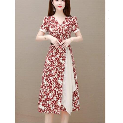 Beach Red Print Mini Dress Women Summer New Fashion Short Sleeve V-neck Loose Dresses Elegant Boho Party Vestidos