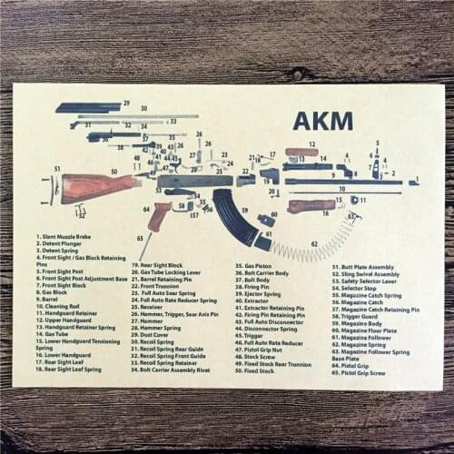 XQ-157 home decor "AKM machine gun graphic" cuadros decoratives painting vintage poster kraft paper for living room 42x30 cm