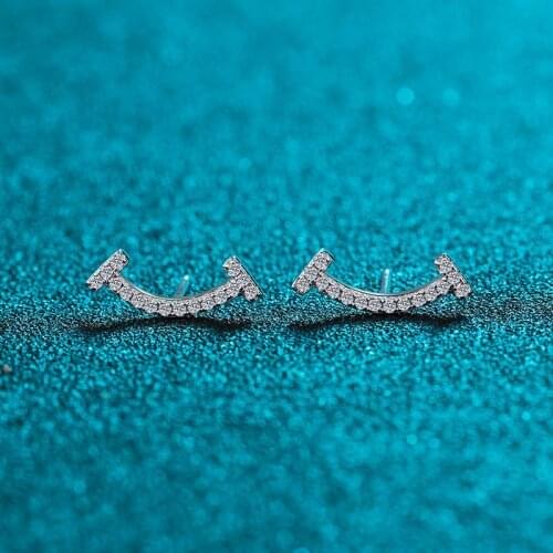 Passed Perfect Cut Test Moissanite Diamond 0.19CT Smiling Shape Earrings 925 Sterling Silver Cute Diamond Stud Earrings Jewelry