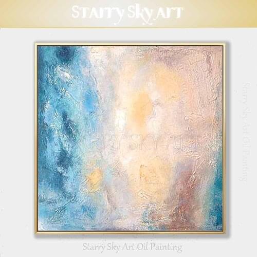 Artist Hand-painted High Quality Abstract Pink and Blue Colors Oil Painting on Canvas Fine Art Textured Abstract Oil Painting
