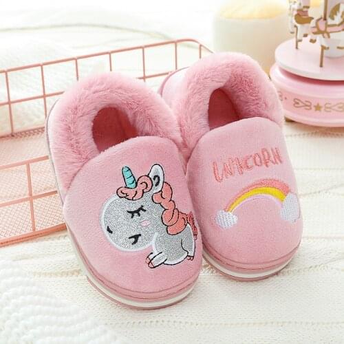 New Winter Unicorn Kids Slippers for Toddler Boys Indoor Shoes Baby Girl Fur Slides Cotton Flip Flop Warm House Children Slipper