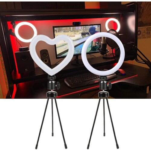 Video Ring Light Dimmable LED 6 Inch Selfie Heart-shaped Light Photography Lighting Phone Stand Holder Tripod for Makeup Youtube
