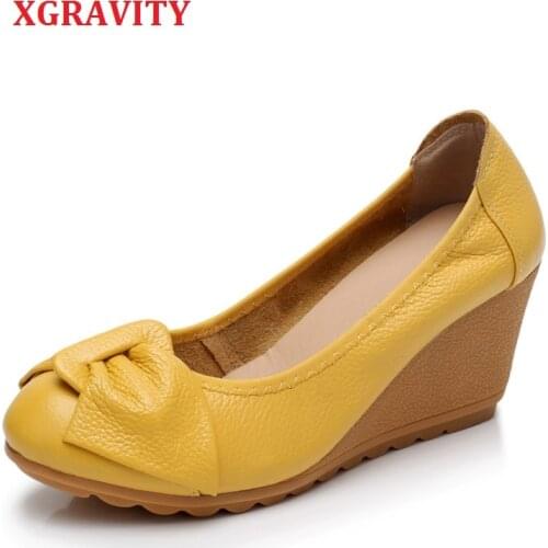 XGRAVITY New Autumn Spring Round Toe Wedges Comfortable High Heel Lady Wedge Shoes Elegant Fashion Woman High Heels Shoes C286