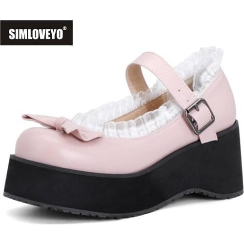 2021 SIMLOVEYO Mary Jane Shoes for Women Spring Round Toe 7cm Chunky Heels Buckle Strap Pumps Thick Bottom Lolita Shoes C2388