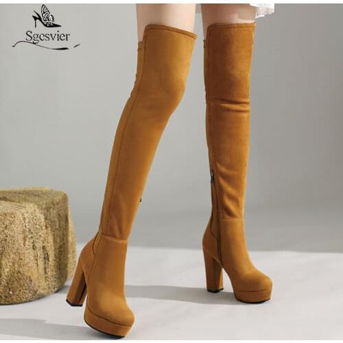 Sgesvier Winter Women Fashion Thick High Heels New Brown Ladies Boots Over The Knee Boots Sexy Fashion Shoes Woman Big Size 43