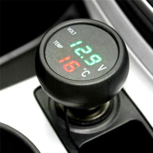 12V/24V Car Digital Meter Monitor 3 In 1 LED USB Car Charger Thermometer Car Battery Digital Display Monitor Dual LCD Voltm V2U1
