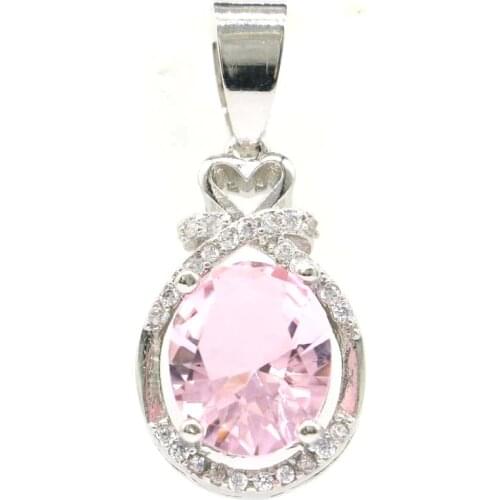 28x13mm Elegant Created Pink Kunzite CZ Gift For Sister Wedding Silver Pendant