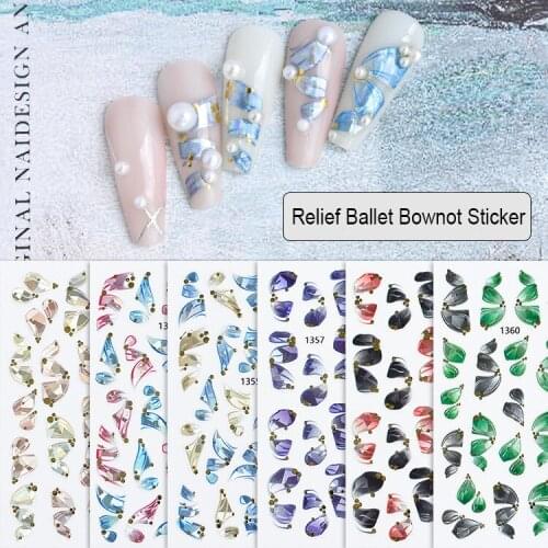 3D Relief Ballet Stickers Bowknot Butterfly Wing Nail Art Decorations Nails Foils Laser Ribbon Nail Sticker Manicure Accessories
