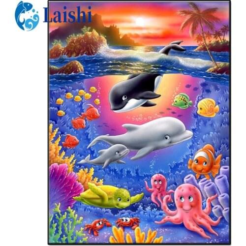 5D DIY Underwater world scenery, dolphins and other animals Diamond painting mosaic cross stitch mosaic home decoration gift