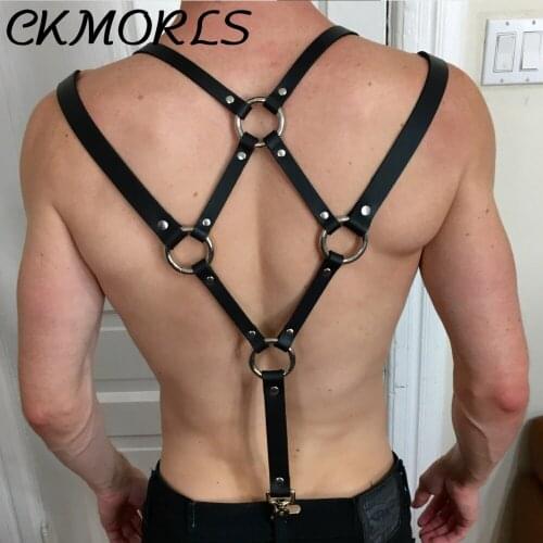 Men Sexy Leather Harness Gothic Lingerie Punk Body Buttocks Suspenders for Two Lovers Sex Lingerie PU BDSM Bondage Garter Belt