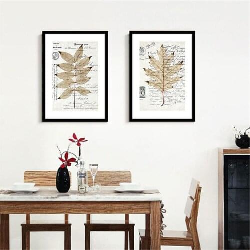 HAOCHU Nordic Decorative Canvas Painting Leaves Posters Maple Leaf Butterfly Flowers with Character for Living Room and Office