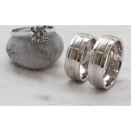 Ancl Patterned Double Silver Wedding Ring (Engagement Gift)