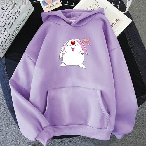 Kawaii Hoodie Women Loose Aesthetic Clothes Cartoon Mokona Printed Pink Anime Cosplay Pullovers Oversized Sweatshirt Korean Tops