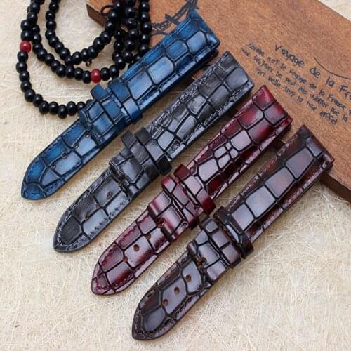 Fashion Genuine leather watchband straps black brown dark blue red 18mm 20mm 22mm watches Band Strap bracelet