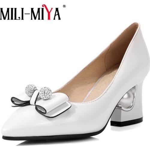 MILI-MIYA Thick High Heel Fashion Butterfly-Knot Comfortable Dress Party Elegant Shoes Strange Style Pumps 6 Color big size 48
