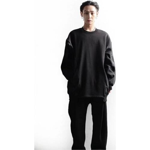 Mens long sleeve T-shirt trend loose zipper sleeve top top coat Japanese