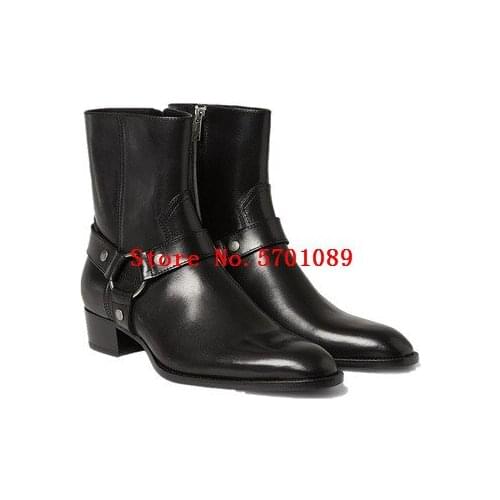 Man Fashion Shoes Wyatt Classic Wyatt 40 Harness Chelsea Boots In Black Leather Handmade New Mens Martin Boots Cowboy Boots