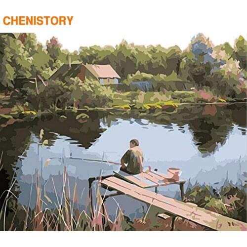 CHENISTORY Frame Fishing DIY Painting By Number Wall Art Canvas Painting Picture Paint By Numbers Coloring By Numbers Home Decor