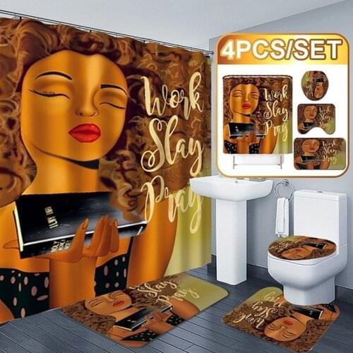 Hot Sale 3D Retro Passion Style Shower Curtain Set Toilet Seat Cover Non-slip Bath Mat Carpet, Suitable for Bathroom Scenes