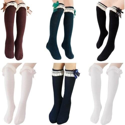 6pcs Girls Princess Socks Lace Bow Party Dancing Wear Over Knee School Cotton Casual Stockings Kids Cute Calf Foot Tights Soft