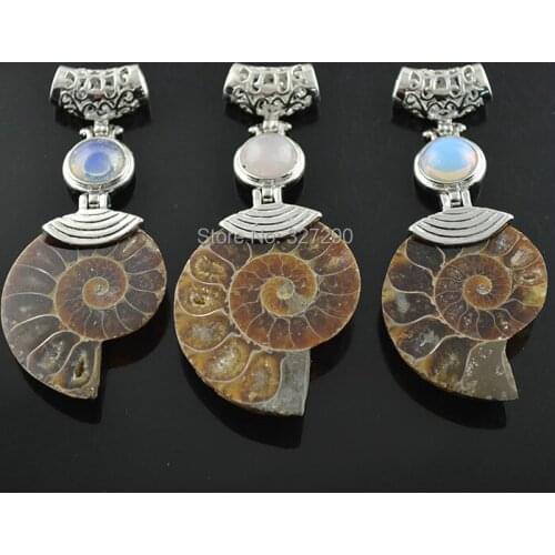 2015 New Ancient Natural Nautilus Shell Pendant Ammonite Stone Pendant 16'' Rubber Chain Necklace For Women Jewelry 5pcs