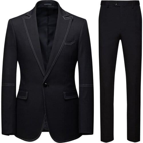 2020 New Mens Korean Long Sleeve Suit Casual Fashion Pure Color Suit Two-piece