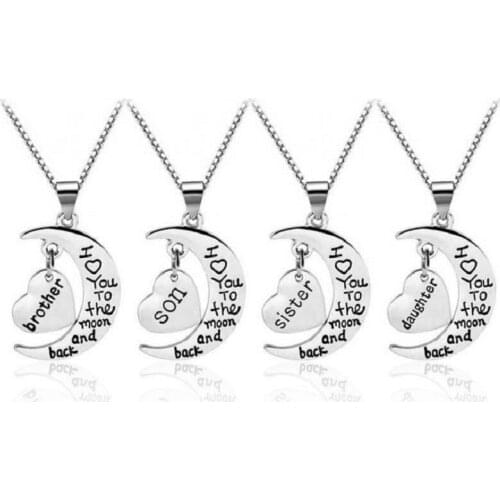 Family Pendant Necklace I Love You To The Moon&back Son Brother Daughter Sister Mom Dad Grandpa Grandma Uncle Aunt