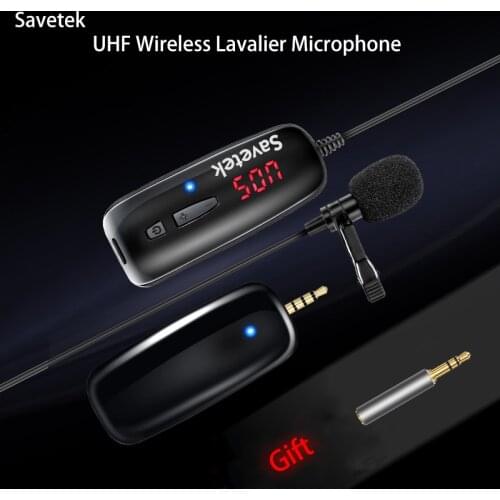 Savetek UHF Lavalier Lapel Wireless Microphone Voice Recorder Microphone Recording Vlog Youtube Tiktok for Phone Pad PC Android