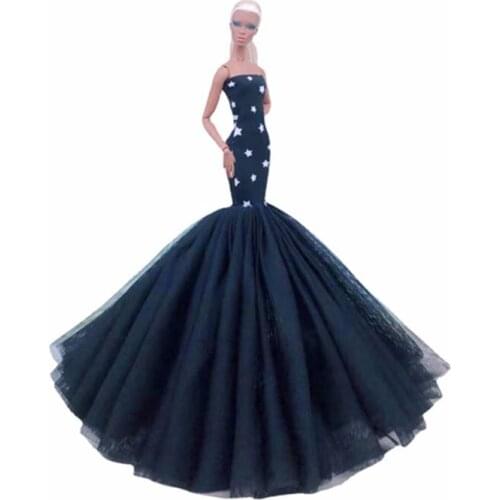 Cosplay 11.5" Doll Dress Classic Black Star Fishtail Wedding Gown Princess Outfits for Barbie Clothes 1/6 BJD Accessories Toys